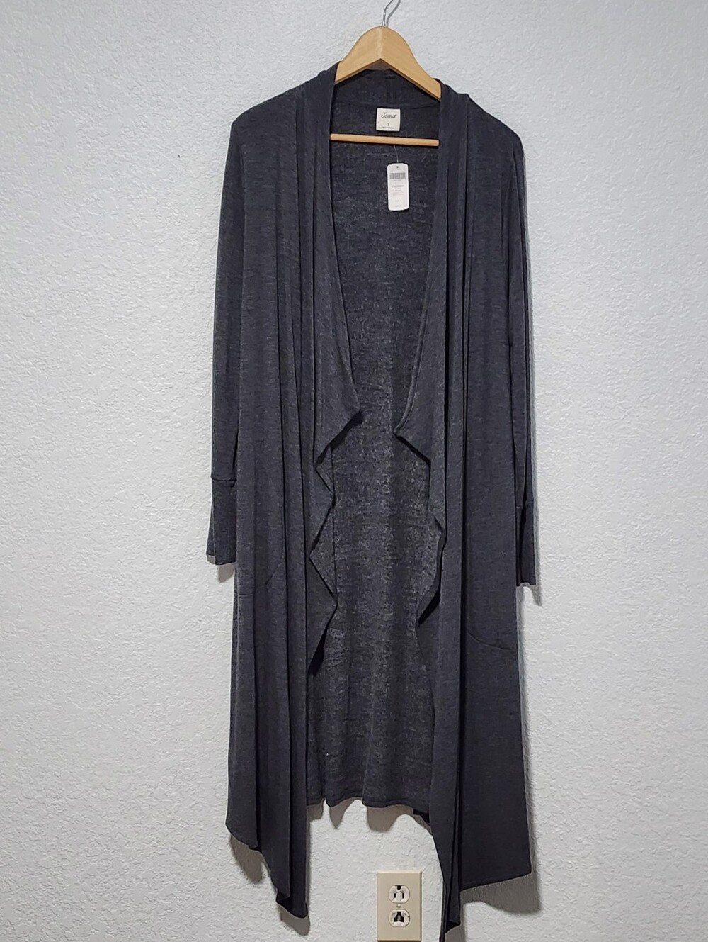 Soma Cozy Lounger Draped Duster Long Cardigan Charcoal Small NWT